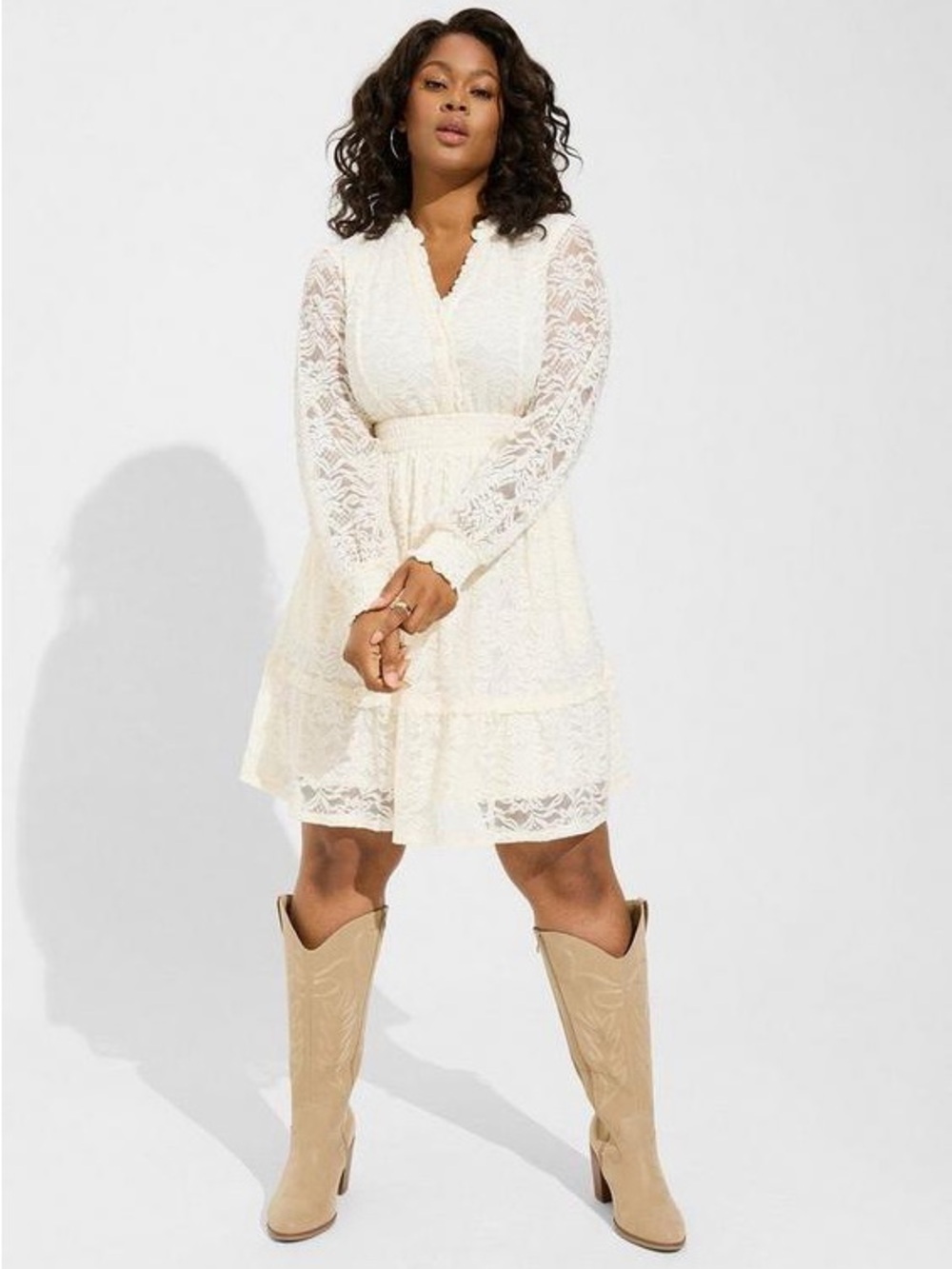 Torrid Cream Mini Stretch Lace Tiered Dress, Size 2x